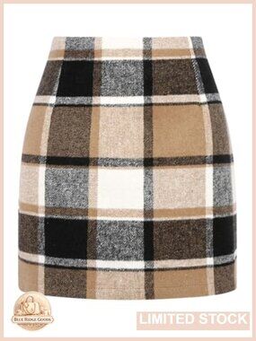 High Waist Plaid Wool Mini Pencil Skirt Bodycon